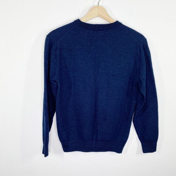 Harrison Navy Blue High V-Neck Merino Wool Knit Sweater Men's Size Small S - Picture 2 of 7